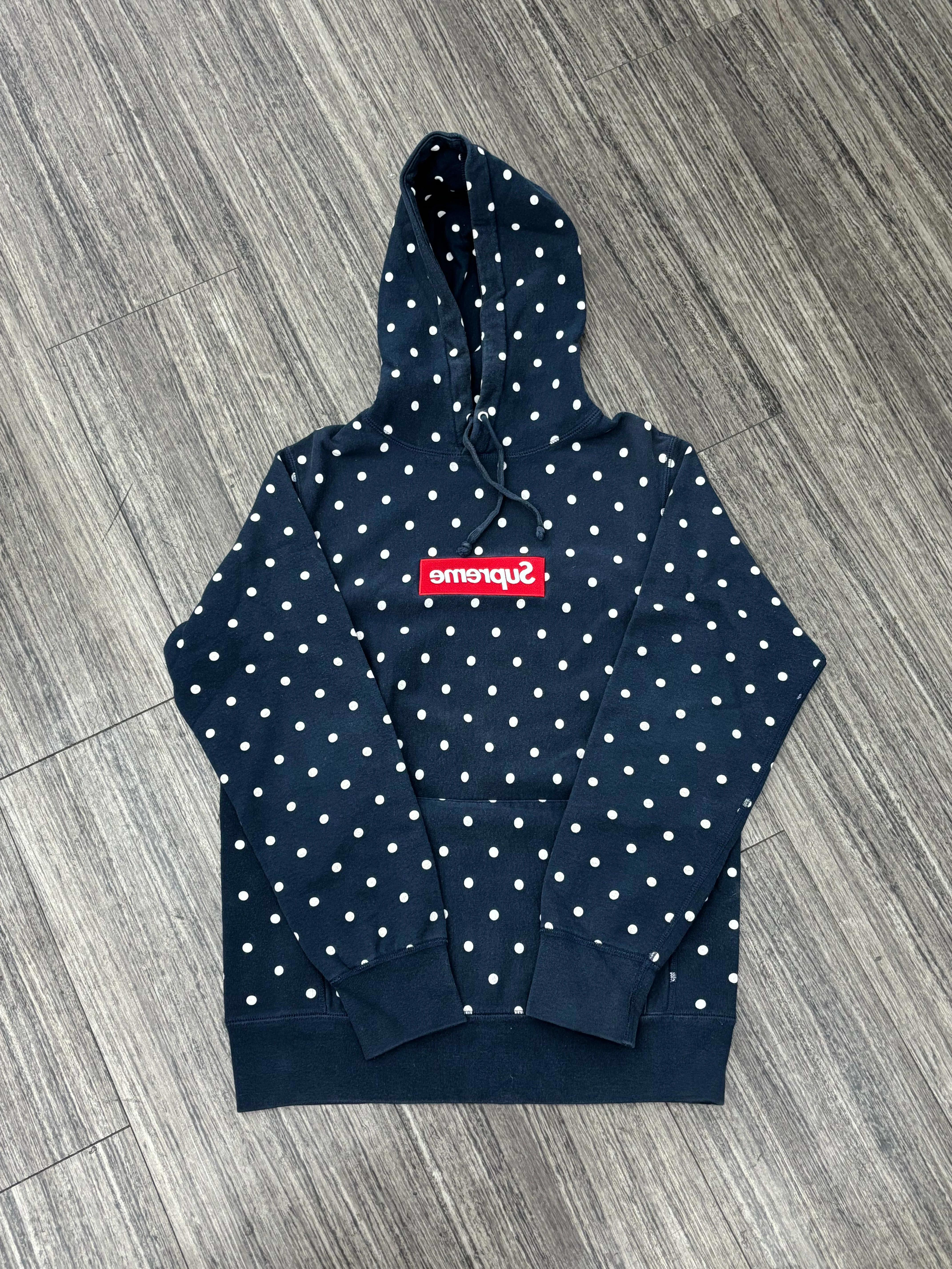 Supreme x Comme des Garçons SHIRT Polka Dot Box Logo Hooded Sweatshirt Navy - Joey Sneakers