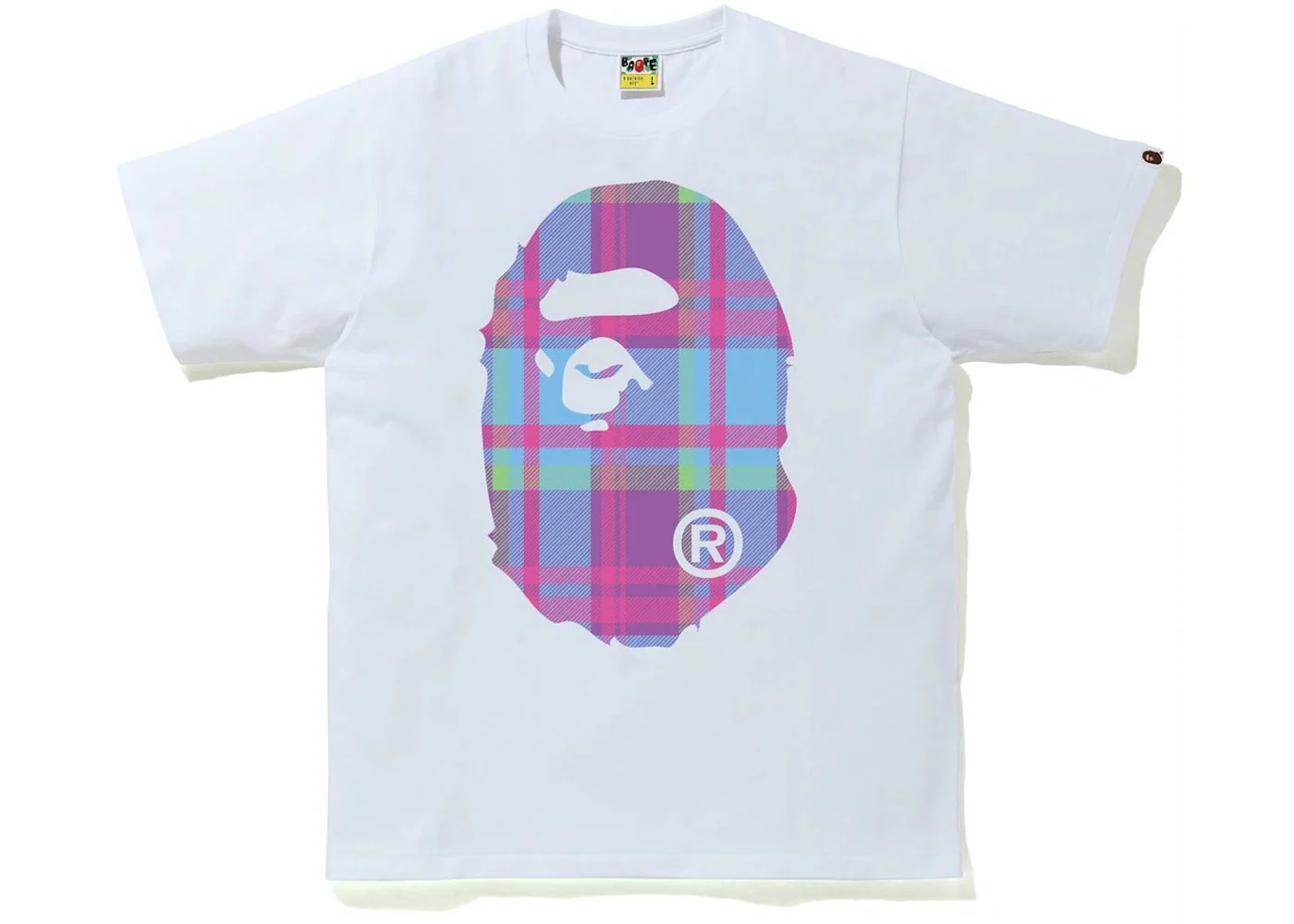BAPE Check Big Ape Head Tee White/Purple - Joey Sneakers