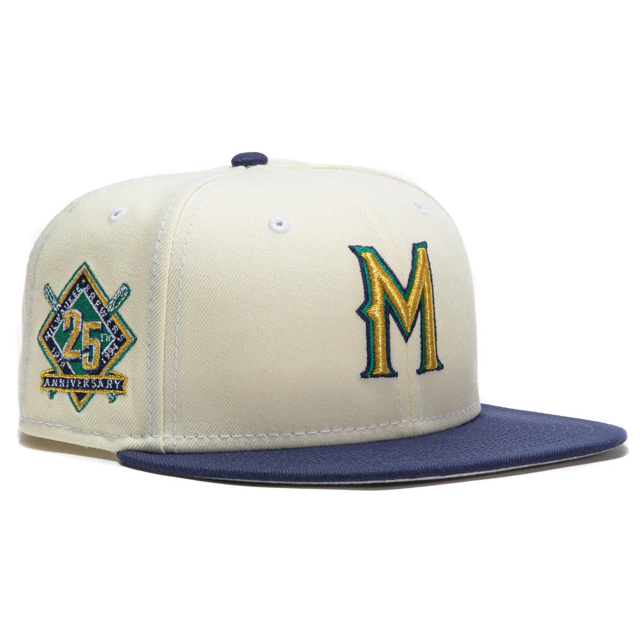 New Era Exclusive 59th White Dome Milwaukee Brewers 25th Anniversary Patch Hat - Joey Sneakers